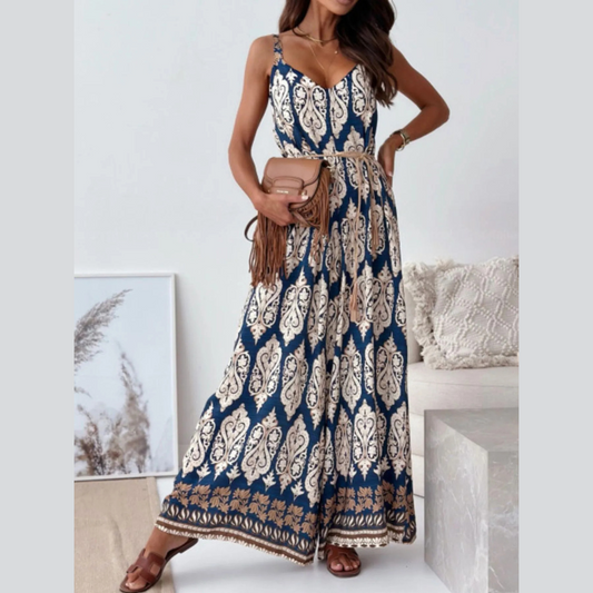Paisley Print Spaghetti Strap Wide Leg Jumpsuit