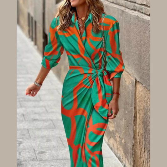 Printed Collared Neck Shirt Dress