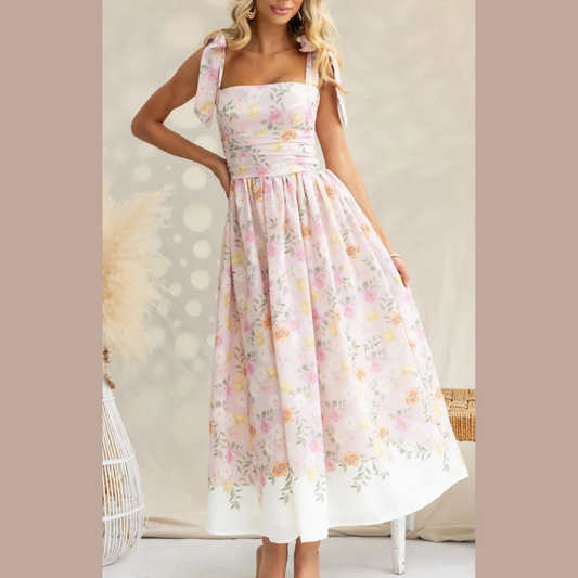 Printed Tie Shoulder Midi Cami Dress