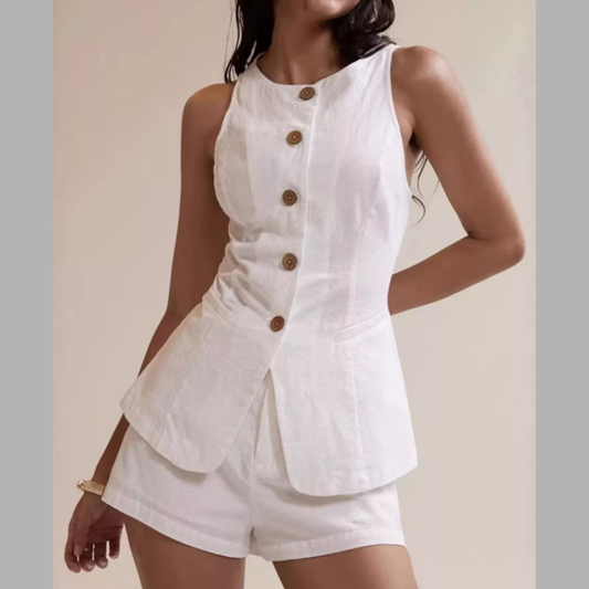 Button-Down Sleeveless Top and Shorts Set