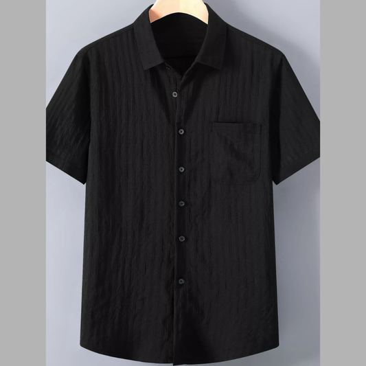 Men's Plus Size Textured Button Up Short-Sleeve Shirt