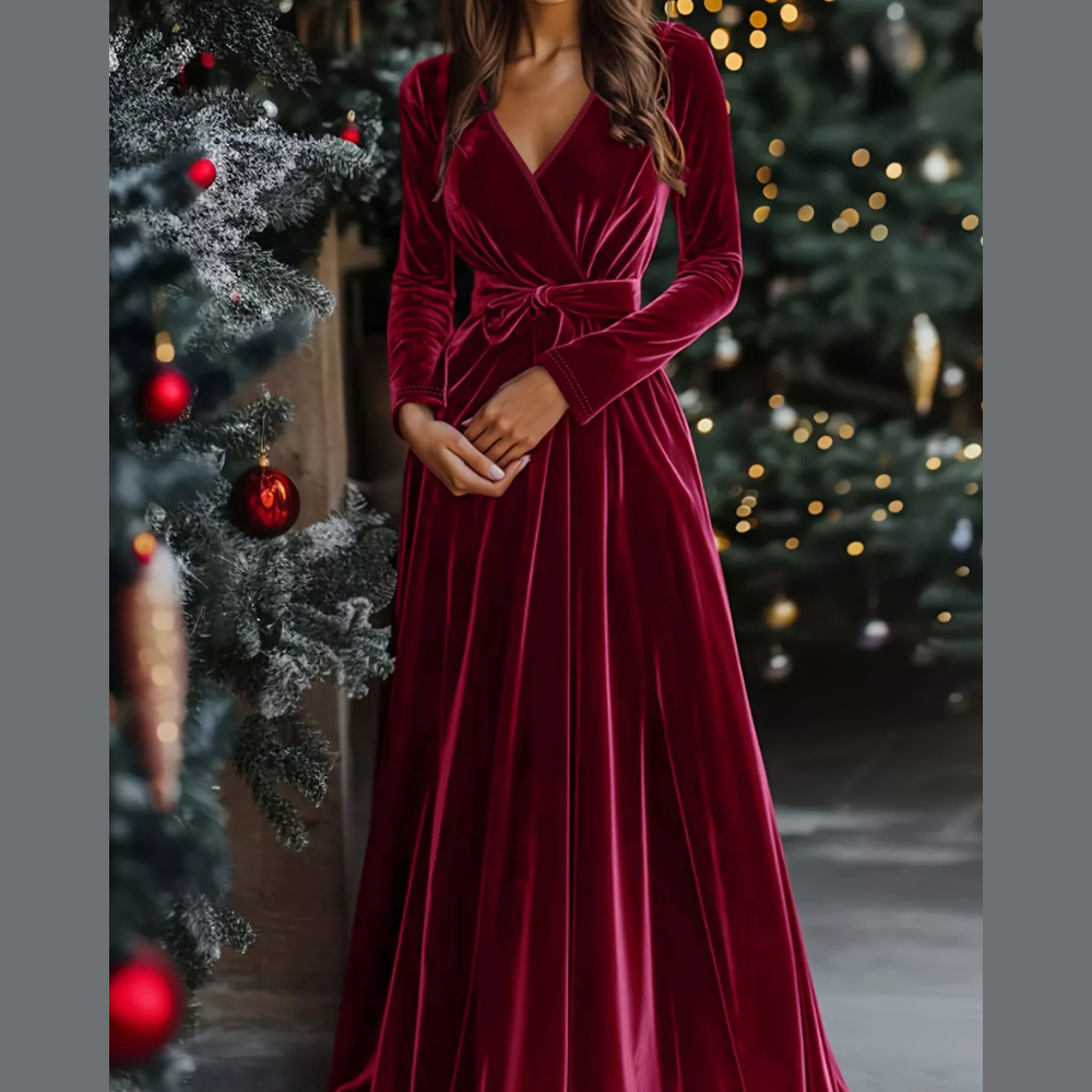 Velvet Wrap Surplice Maxi Dress
