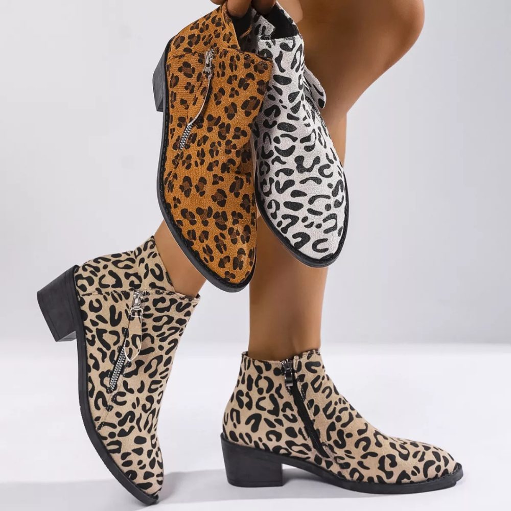 Leopard Block Heel Ankle Boots