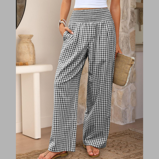 Gingham High Waist Wide Leg Pants