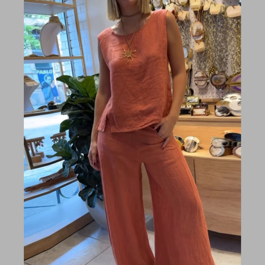 Full Size Round Neck Tank and Pants Set Plus Size