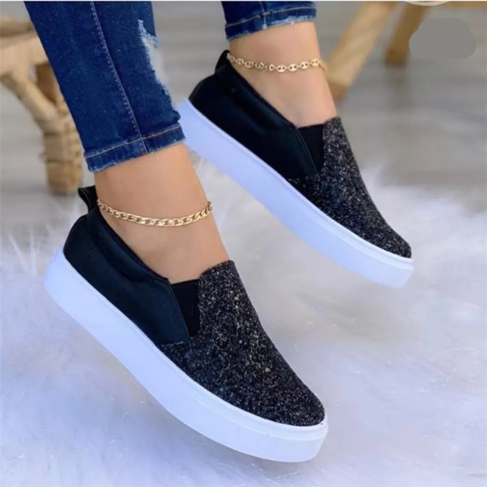 Sequin Round Toe Platform Slip-Ons