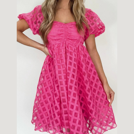 Plaid Puff Sleeve Babydoll Dress
