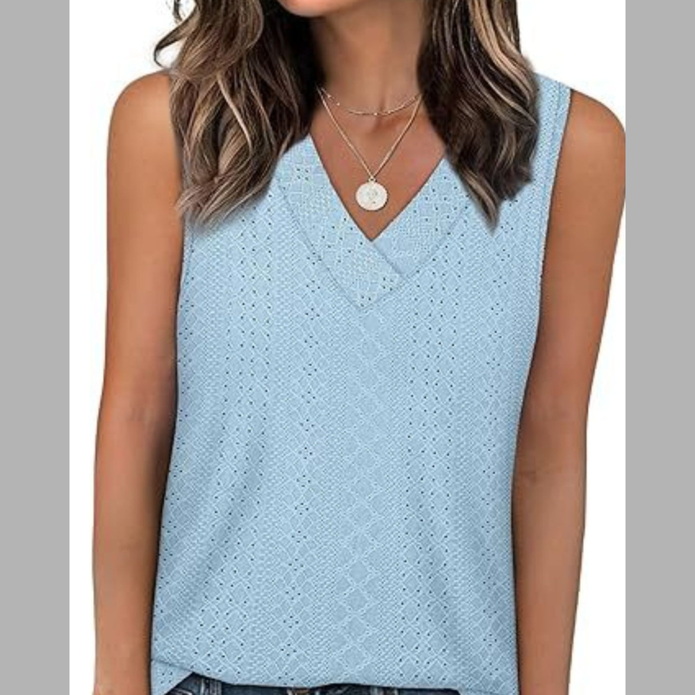 Trendy Eyelet V-Neck Tank
