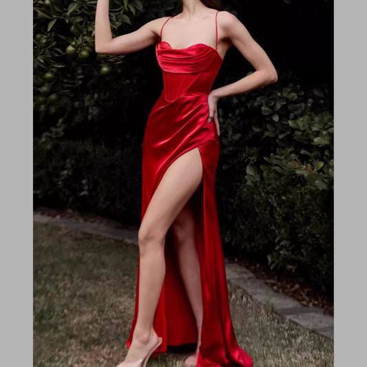 Satin High-Slit Cami Maxi Dress
