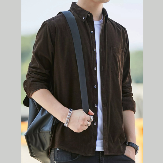 Men's Full Size Casual Corduroy Button-Down Shirt Plus Size