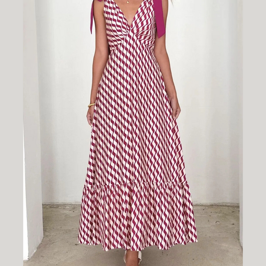 Printed V-Neck Tie Shoulder Midi Cami Dress