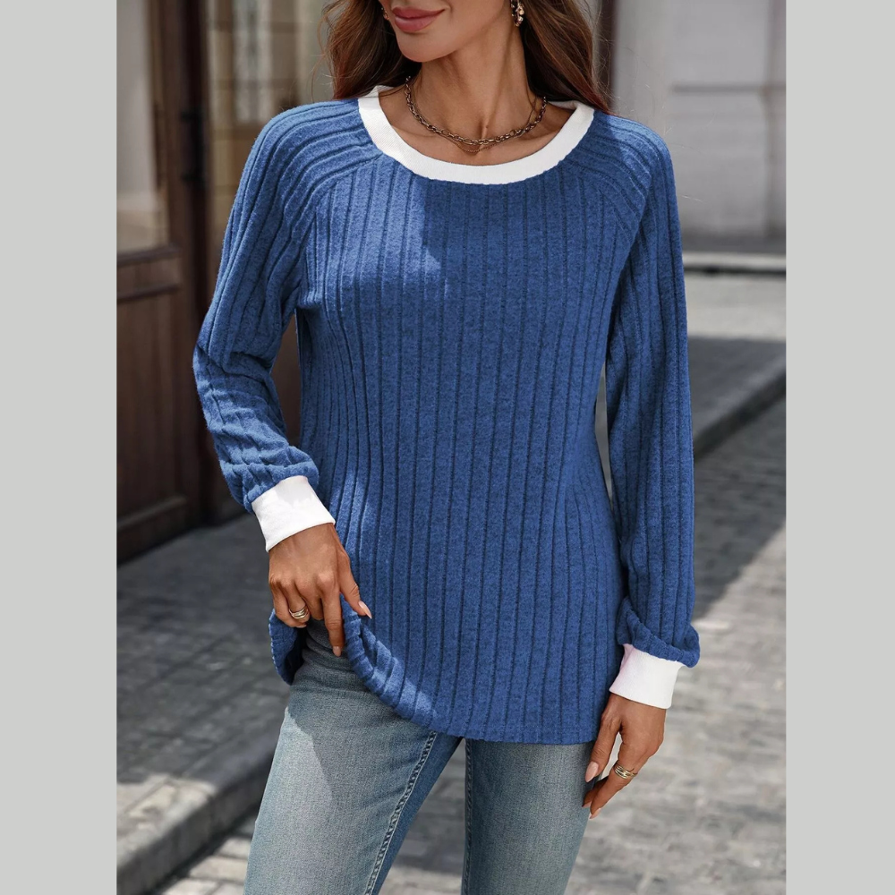 Ribbed Round Neck Raglan Sleeve Knit Top