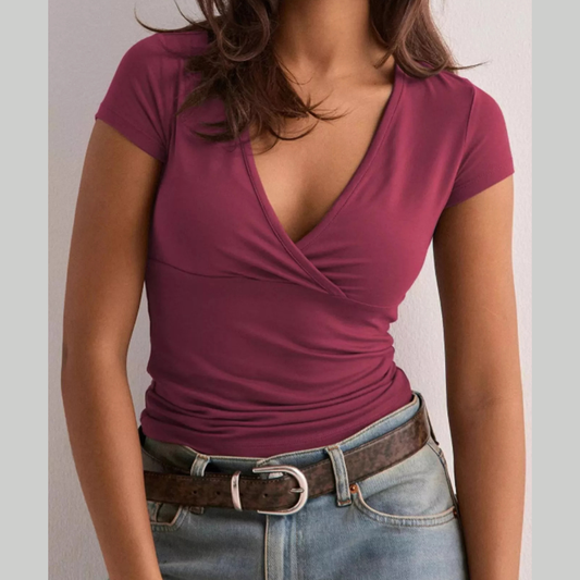 Elegant Wrap V-Neck Slim Fit T-Shirt