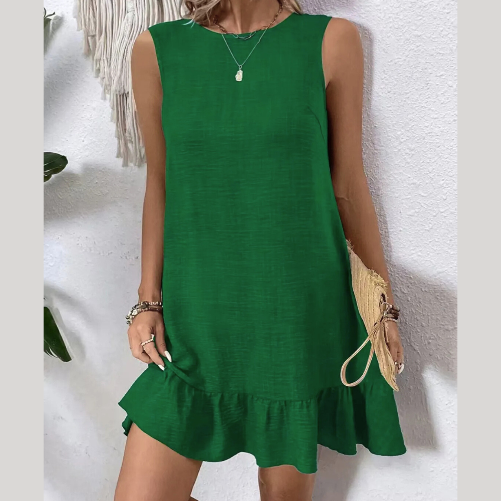 Ruffled Hem Round Neck Sleeveless Dress