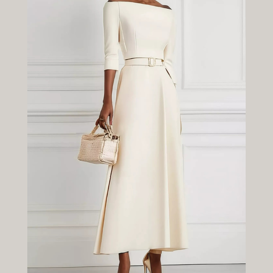 Elegant Off-Shoulder Belted Maxi Dress