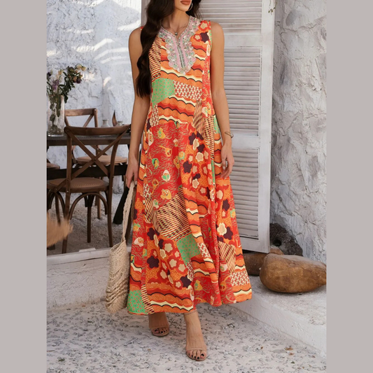 Devine Printed Sleeveless Maxi Dress