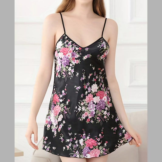Floral Print V-Neck Lounge Dress