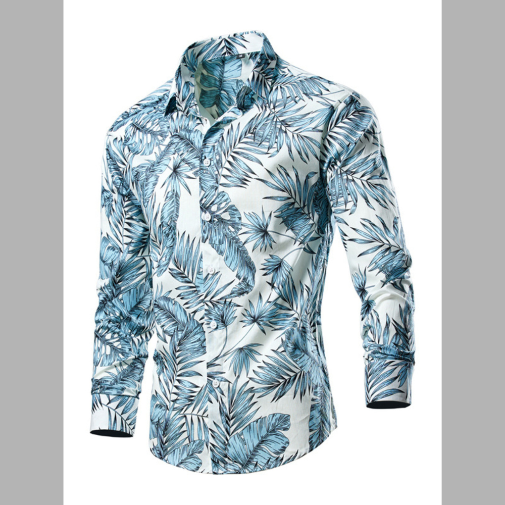 Men's Plus Size Tropical Leaf Print Button-Down Shirt