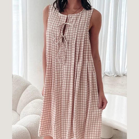 Tied Front Sleeveless Plaid Dress
