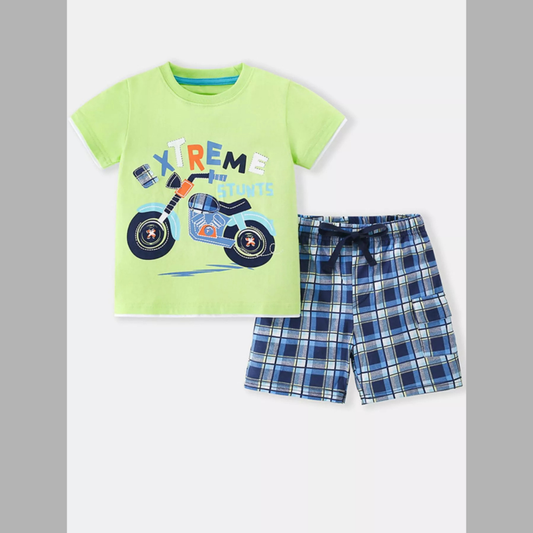 Children's Extreme Stunts Motorcycle Graphic T-Shirt and Shorts Set