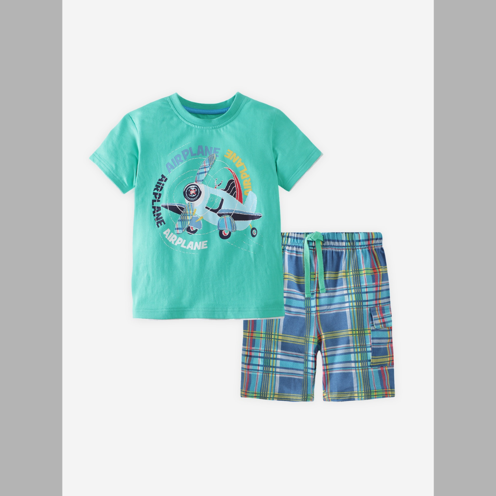 Children's Graphic Tee & Plaid Shorts Set