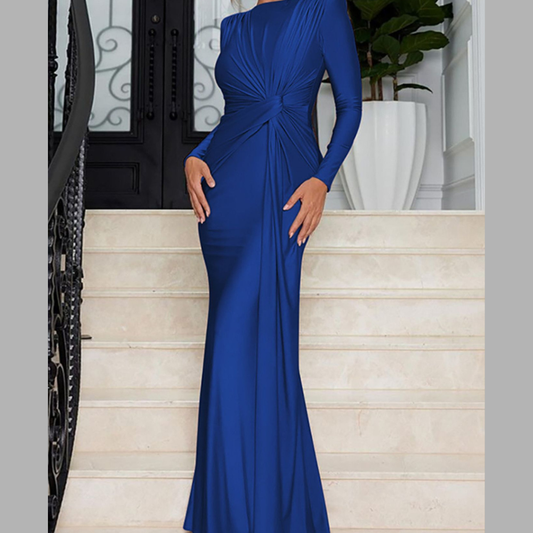 Ruched Knot Front Long Sleeve Maxi Dress