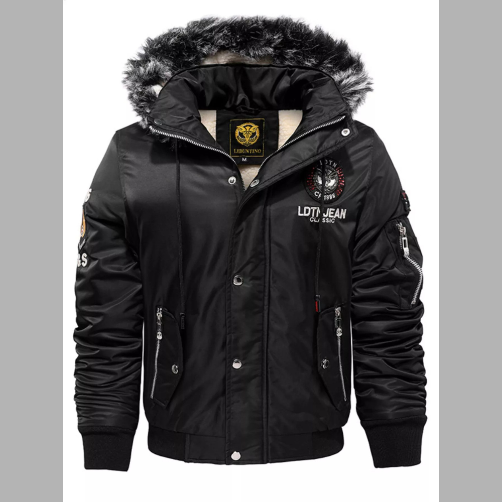Men's Plus Size Winter Warm Fur Hooded Bomber Jacket