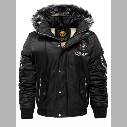 Men's Plus Size Winter Warm Fur Hooded Bomber Jacket