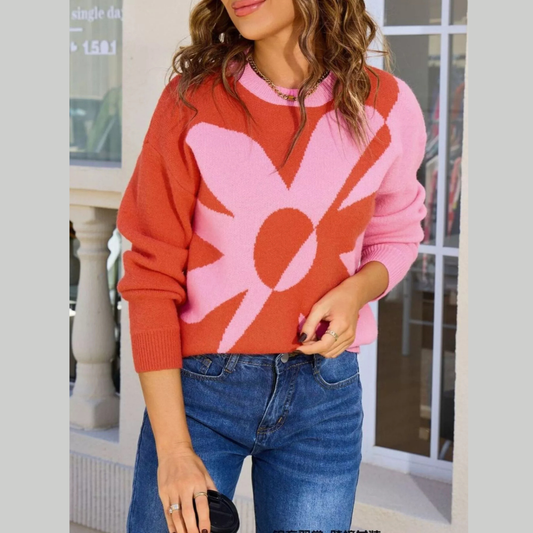 Floral Pattern Color Block Sweater