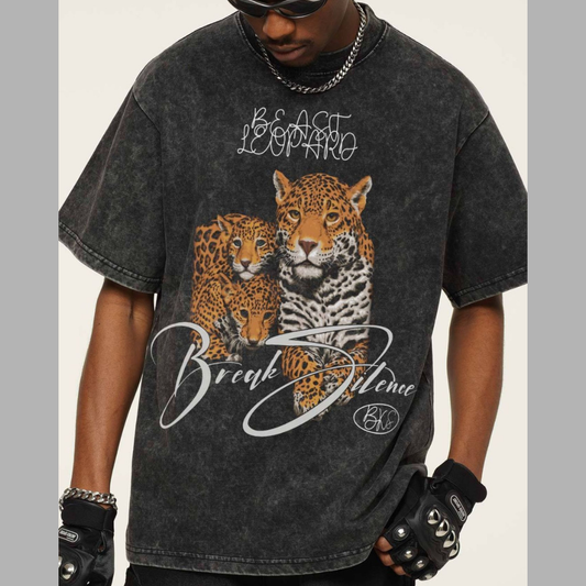Men's Vintage Leopard Graphic Round Neck T-Shirt