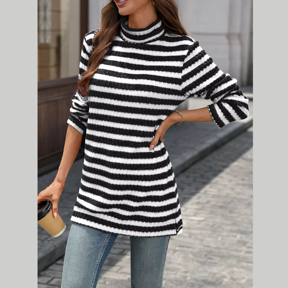 Striped Turtleneck Long Sleeve Knit Top