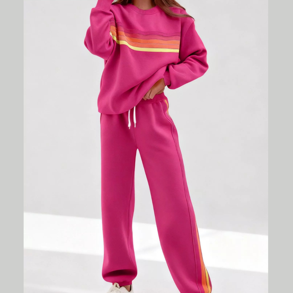 Striped Round Neck Sweatshirt and Pants Set