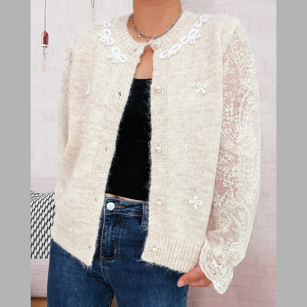 Lace Sleeve Button-Up Cardigan