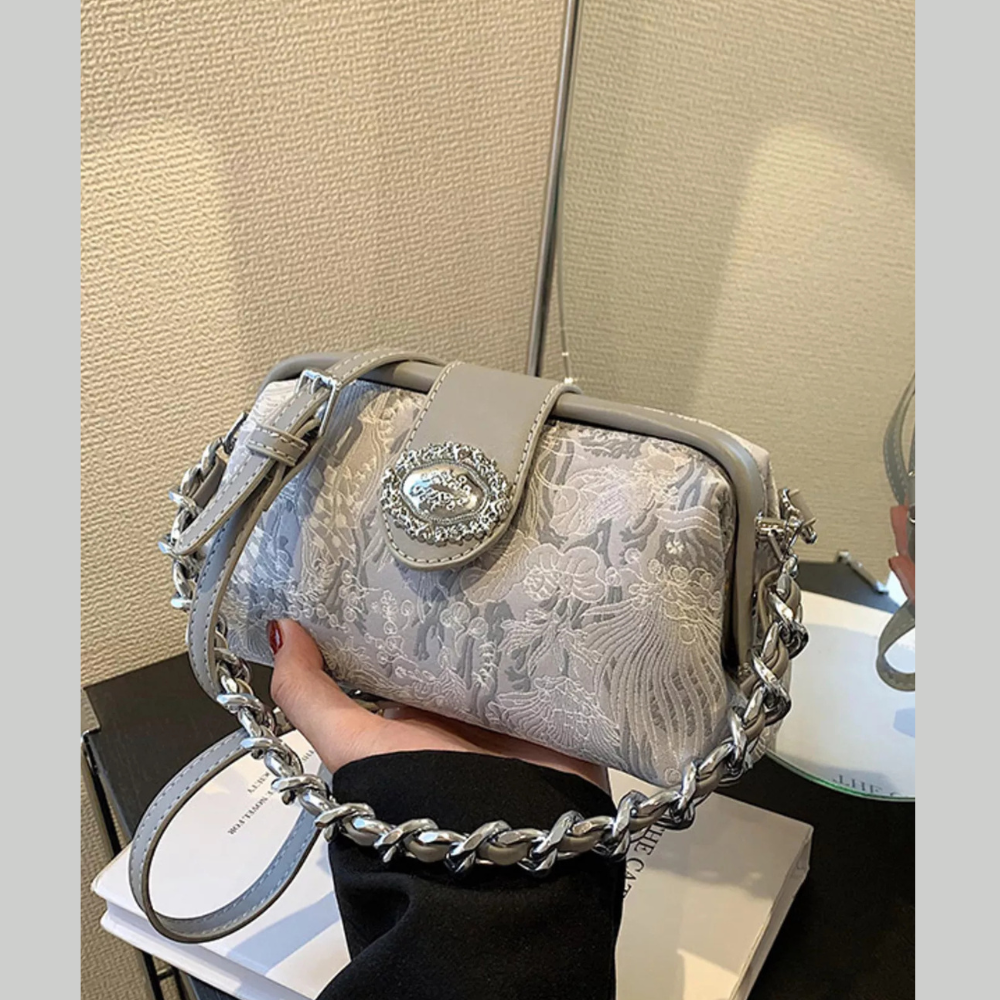 Embroidered Chain Crossbody Bag