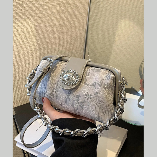 Embroidered Chain Crossbody Bag