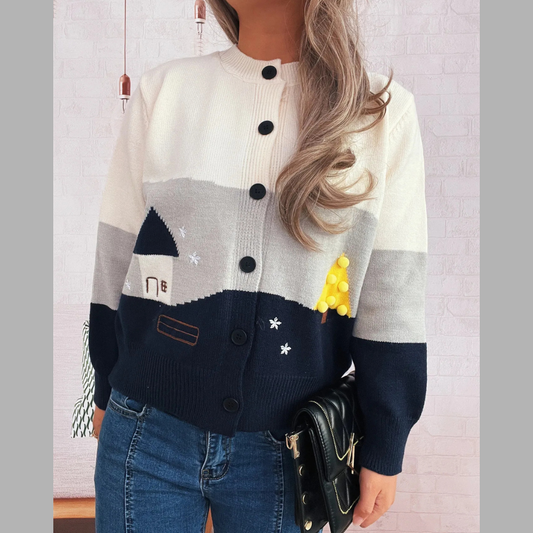 Color Block Button-Up Cardigan