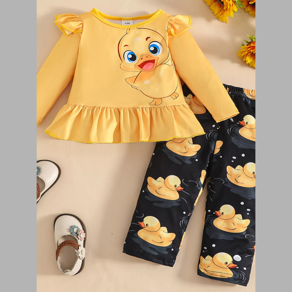 Children's Cute Duck Print Long Sleeve Top and Pants Set