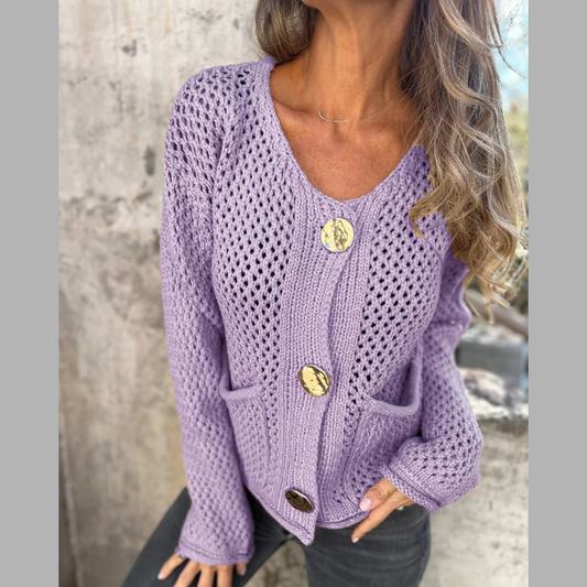 Crochet Button Up Long Sleeve Cardigan