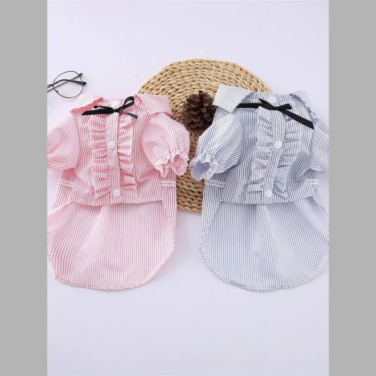 Striped Ruffle Pet Top with Bow