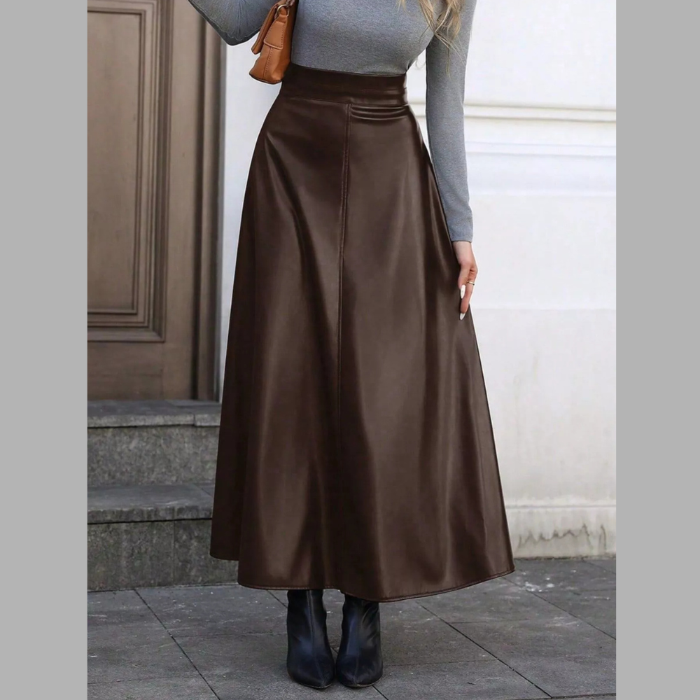 Leather A-Line Midi Skirt