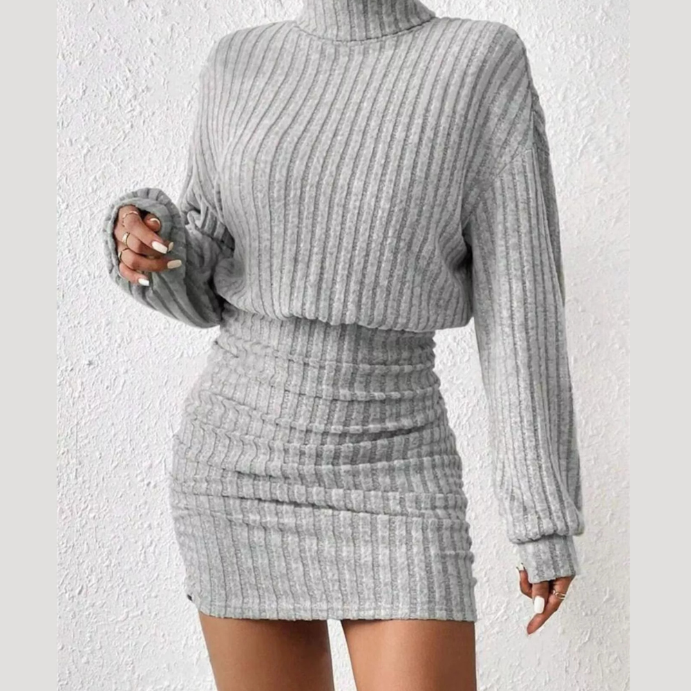 Ribbed Knit Turtleneck Bodycon Mini Dress