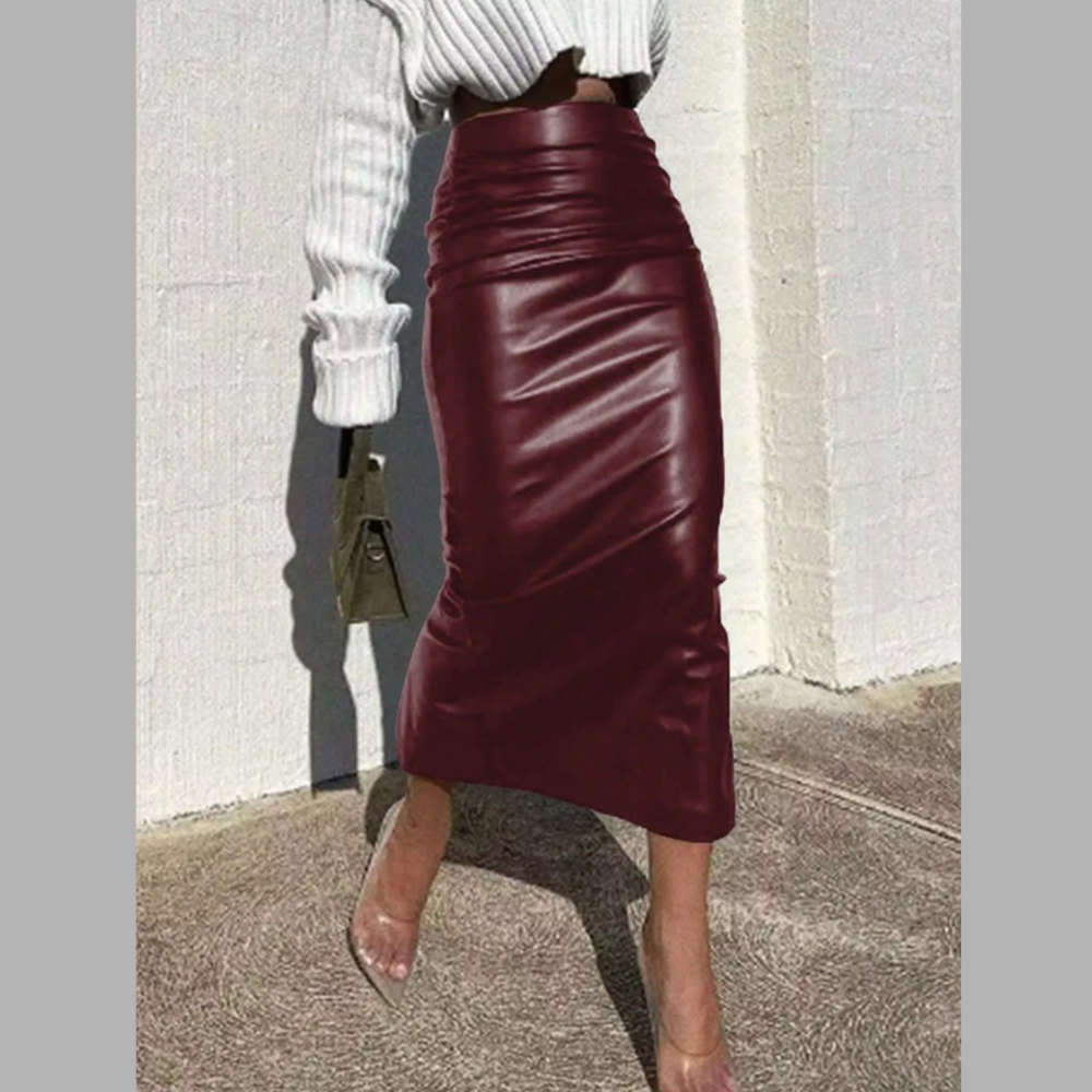 Slit Back Leather Skirt