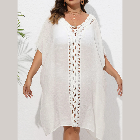 Crochet Trim V-Neck Beach Cover Up Dress