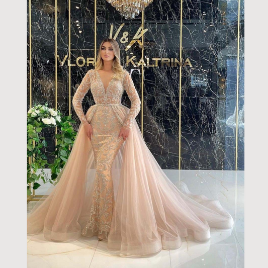 French Style Simple Long-sleeved Style Wedding Dress