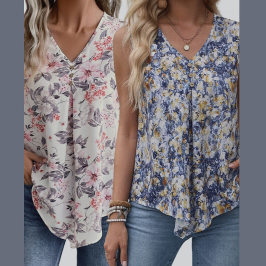 2PCS  Women's V-Neck Casual Sleeveless Summer Top Vest Shirt