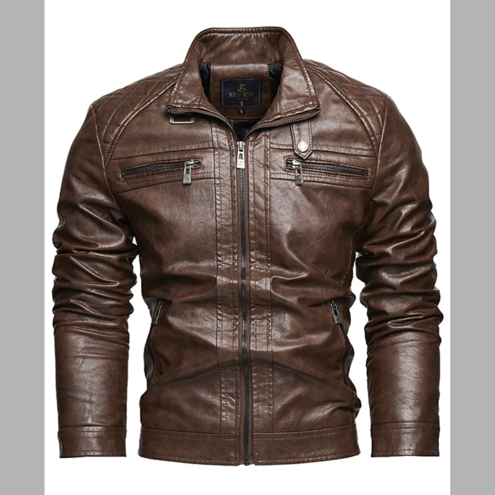 Men's Zip Up Faux Leather Moto Jacket