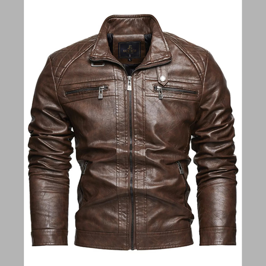 Men's Zip Up Faux Leather Moto Jacket
