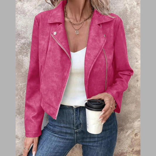 Zip Up Suede Cropped Moto Jacket