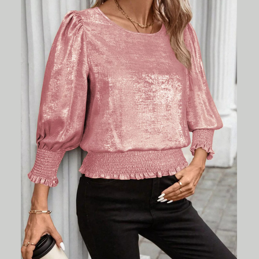 Smocked Round Neck Blouse