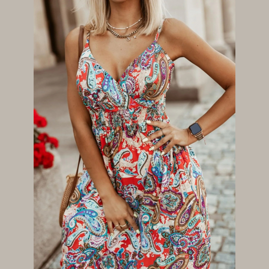 Printed Spaghetti Strap Elegant Maxi Dress